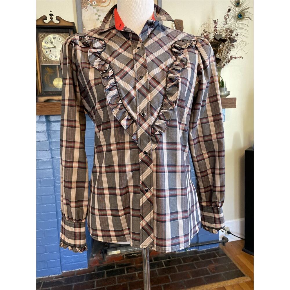 Plaid Ruffle Women's Blouse - Picture 8 of 14